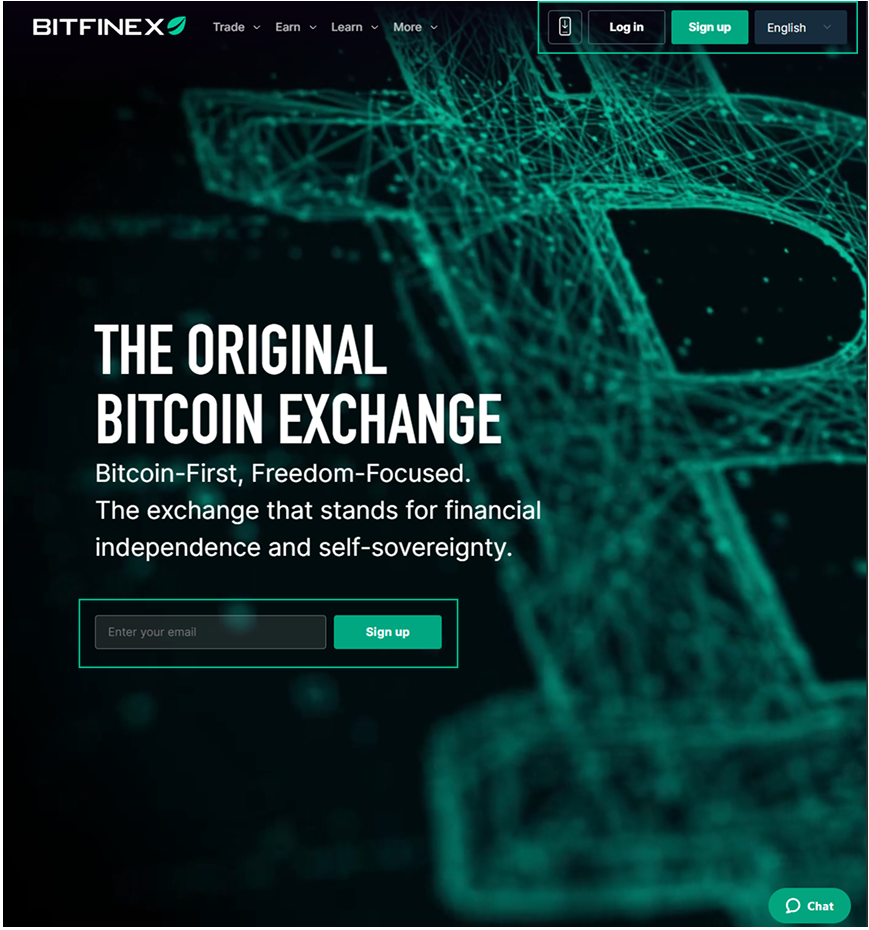 Log in to your account or sign up to Bitfinex.